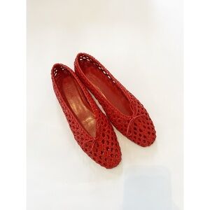 NWT Le Monde Béryl Regency Woven Leather Crimson Red Ballet Fats 10